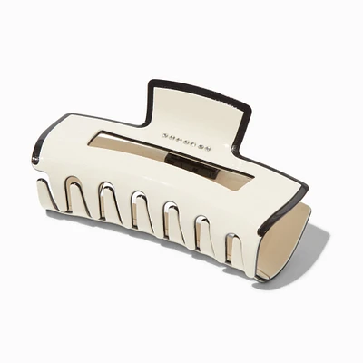 Cream Black Rhinestone Rectangular Hair Claw