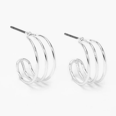 Silver-tone 15mm Thin Triple Hoop Earrings