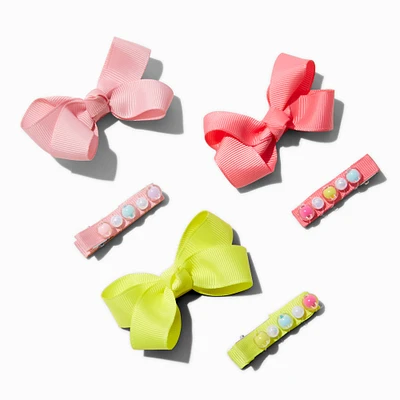 Claire's Club Loopy Hair Bow & Beaded Hair Clips - 6 Pack 