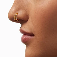 18G Gold-tone Titanium Crystal Double Row Nose Ring 