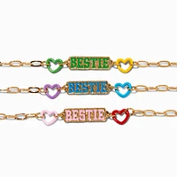 Best Friends Gold-tone "Bestie" Heart Adjustable Bracelets - 3 Pack