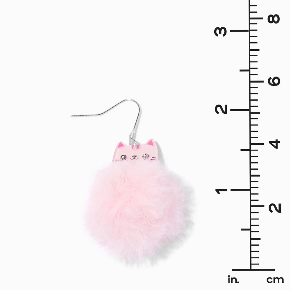 Pink Cat Pom Pom 1.5" Drop Earrings