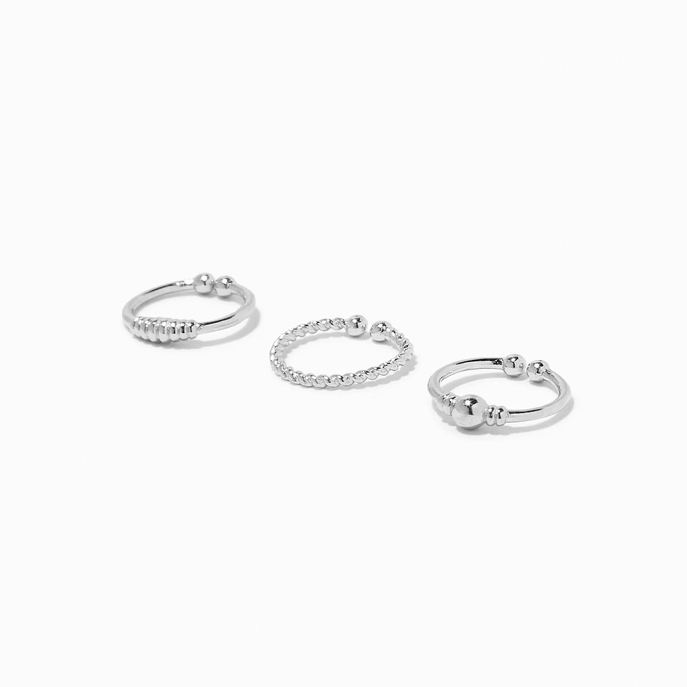 Silver-tone Stainless Steel Twisted Faux Nose Rings - 3 Pack