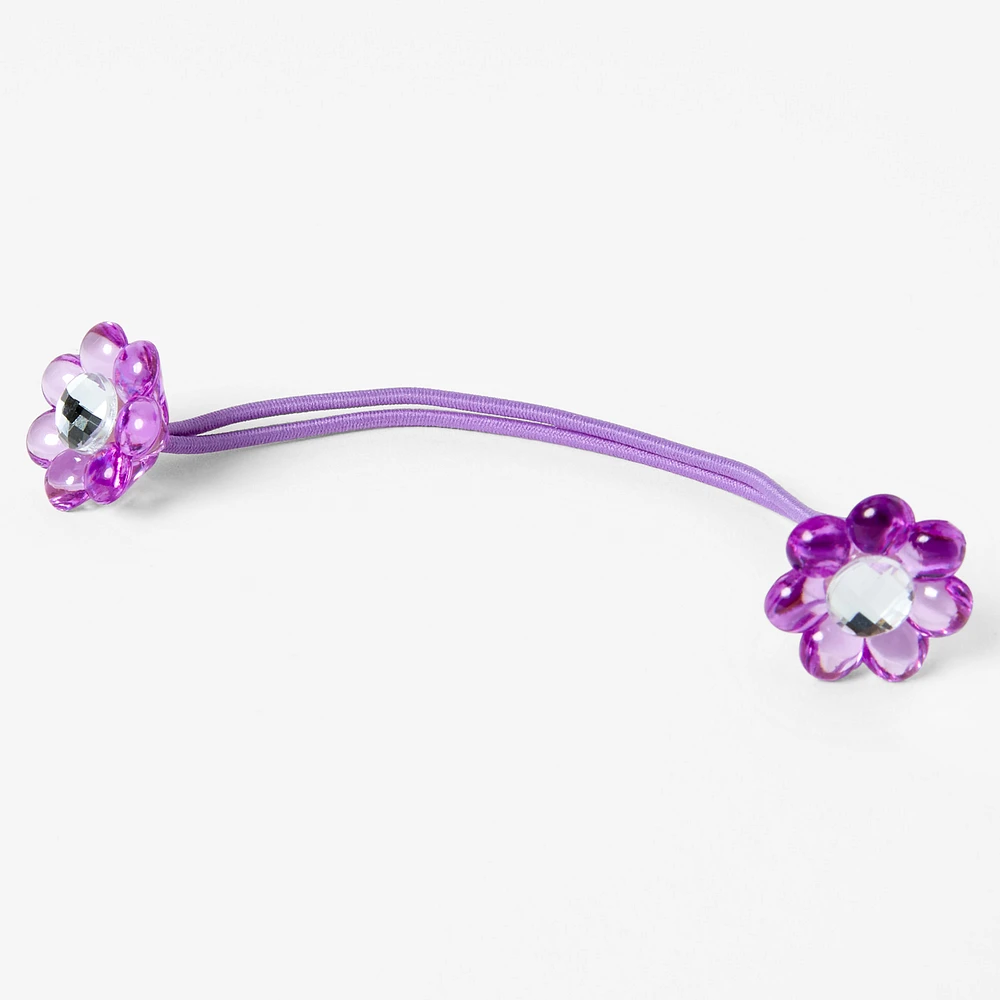 Claire's Club Rainbow Flower Gem Center Hair Ties - 6 Pack