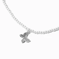 Pearl Beaded Pavé Butterfly Pendant Necklace