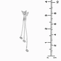 Crystal Butterfly Silver-tone Chain Fringe 3" Drop Earrings