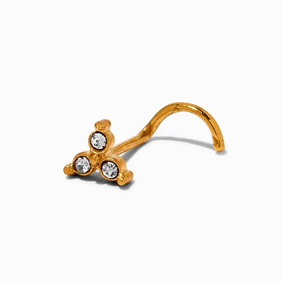 20G Gold-tone Stainless Steel Three-Stone Crystal Nose Stud