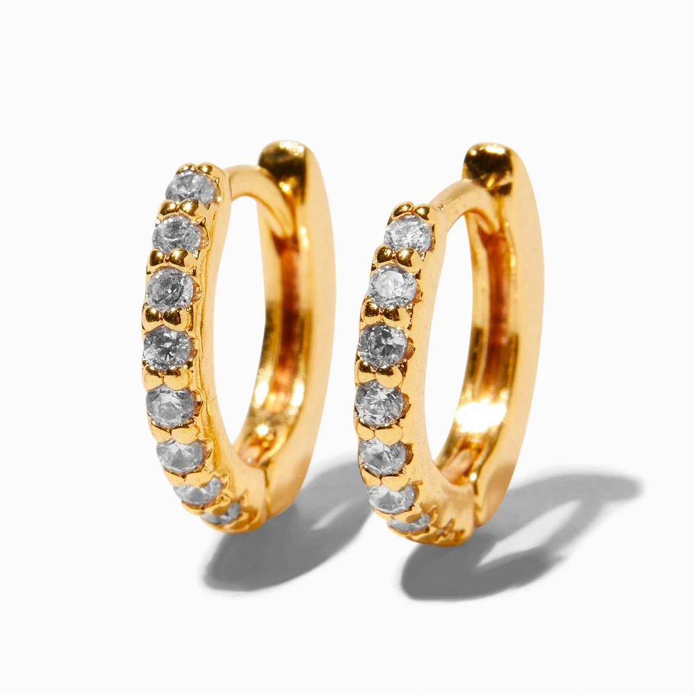 C LUXE by Claire's 18kt Gold Plated Pavé 8mm Cubic Zirconia Clicker Hoop Earrings