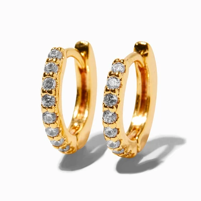 C LUXE by Claire's 18kt Gold Plated Pavé 8mm Cubic Zirconia Clicker Hoop Earrings