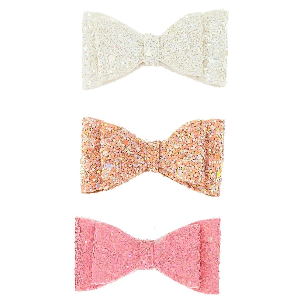 Claire's Club Glitter Bow Hair Clips - 3 Pack