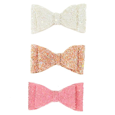 Claire's Club Glitter Bow Hair Clips - 3 Pack