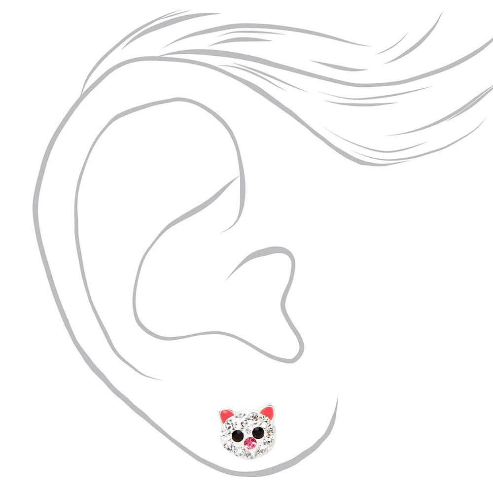 C LUXE by Claire's Sterling Silver Pink Crystal Cat & Paw Stud Earrings - 2 Pack