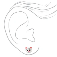 C LUXE by Claire's Sterling Silver Pink Crystal Cat & Paw Stud Earrings - 2 Pack