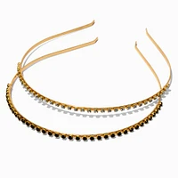 Skinny Black & Clear Rhinestone Headbands - 2 Pack 