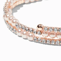 Rose Gold-tone Crystal & Pearl Wrap Bracelet