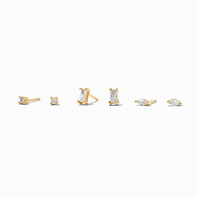 C LUXE by Claire's 18kt Gold Plated Cubic Zirconia Marquise & Baguette Stud Earrings - 3 Pack