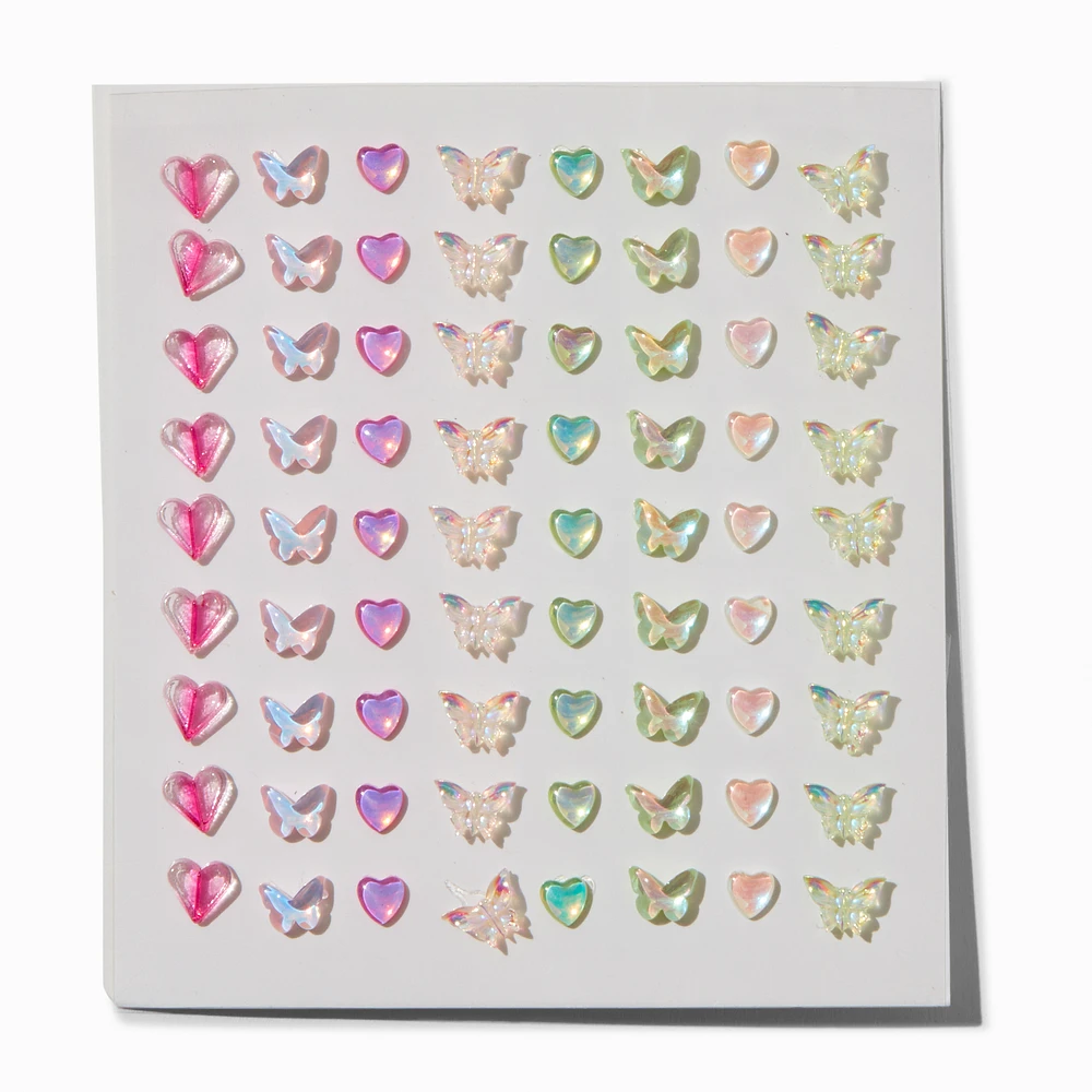 Rainbow Assorted Butterfly Hair Gems - 80 Pack