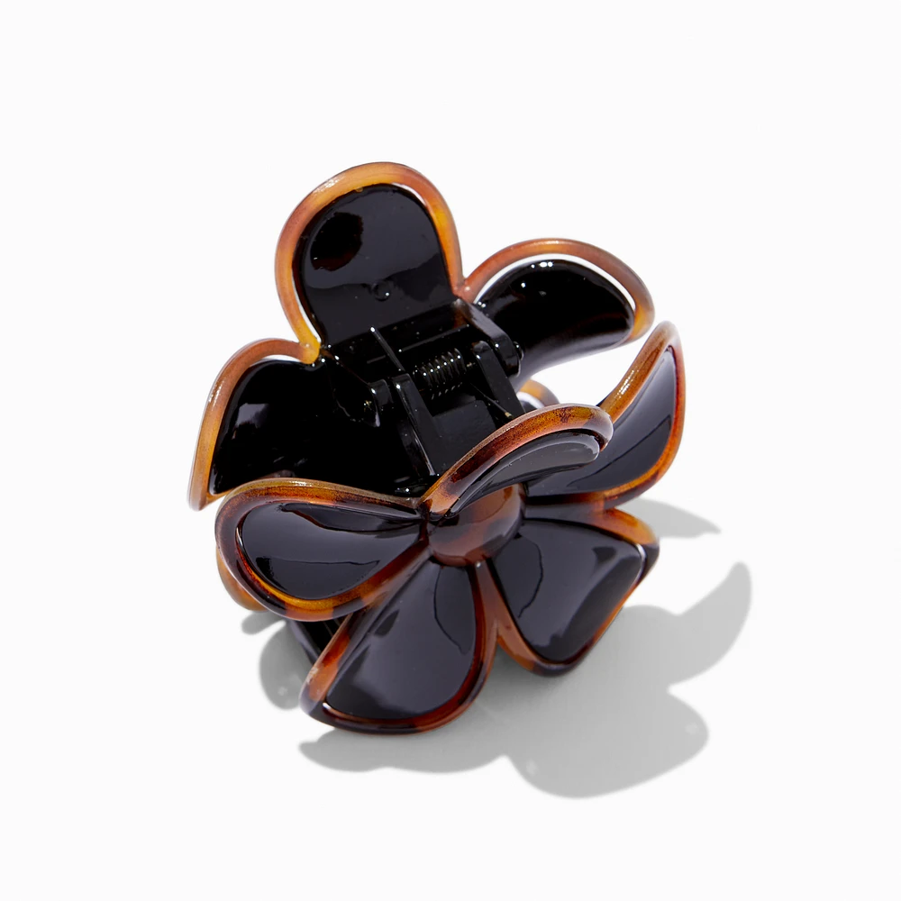 Black Tortoiseshell Lined Flower Hair Claw 