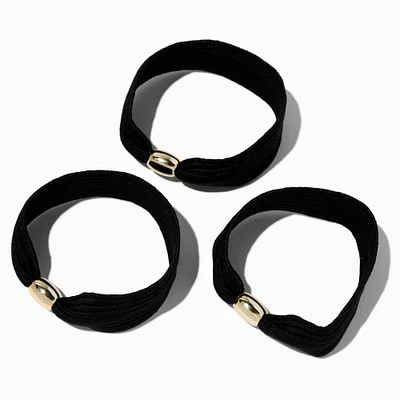 Flat Black Gold-tone Beaded Hair Ties - 3 Pack 