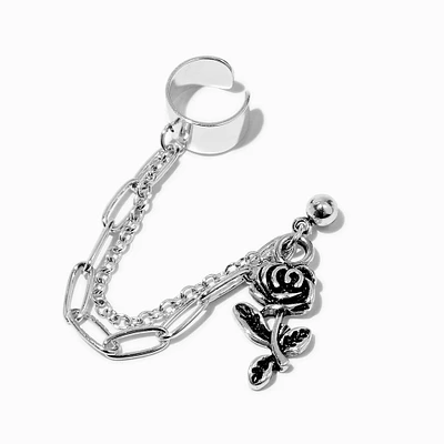 Silver-tone Rose Connector Earrings