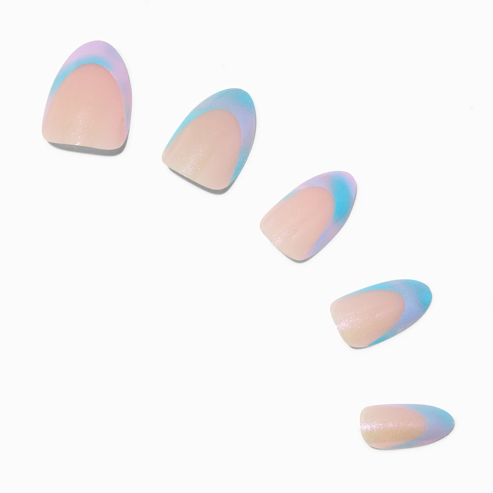 Pastel Iridescent Ombré French Short Almond Vegan Faux Nail Set - 24 Pack