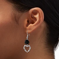 Black Rose Barbed Wire Heart 1" Drop Earrings 