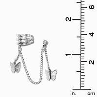 Silver-tone Butterfly Connector Cuff Earring Stackables - 5 Pack