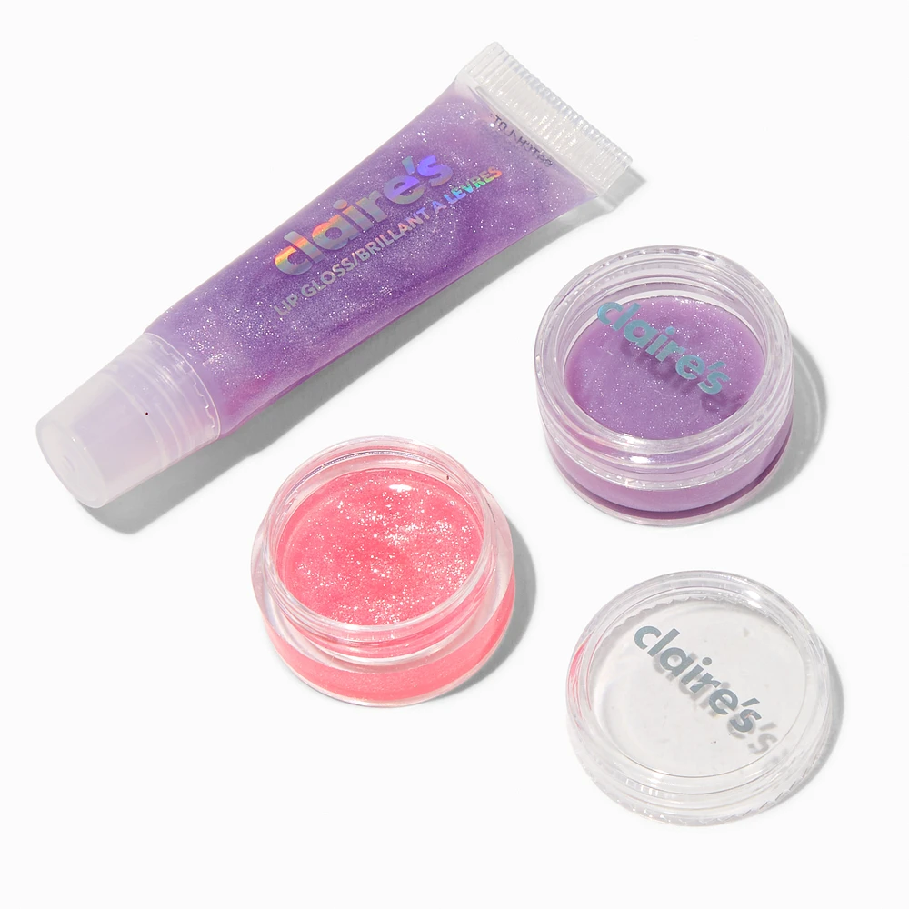 Purple Checkered Lip Gloss Palette Set - 3 Pack