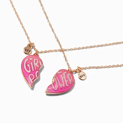 Best Friends Pink ''Girl Power'' Split Heart Necklaces - 2 Pack