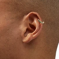 Gold-tone Stainless Steel Green Cubic Zirconia 18G Cartilage Clicker Earring