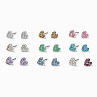 Pastel Crystal Heart Stud Earrings - 9 Pack 