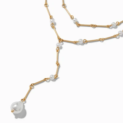 Gold-tone Pearl Y-Neck Multi-Strand Necklace