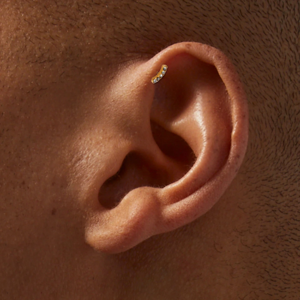 Gold-tone Titanium Crystal Curve 16G Threadless Helix Earring