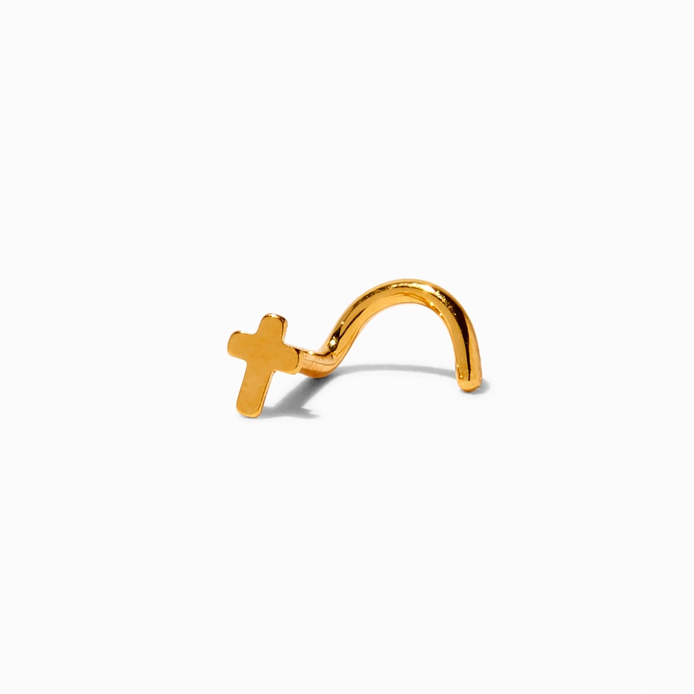18G 18kt Gold Plated Titanium Cross Nose Stud