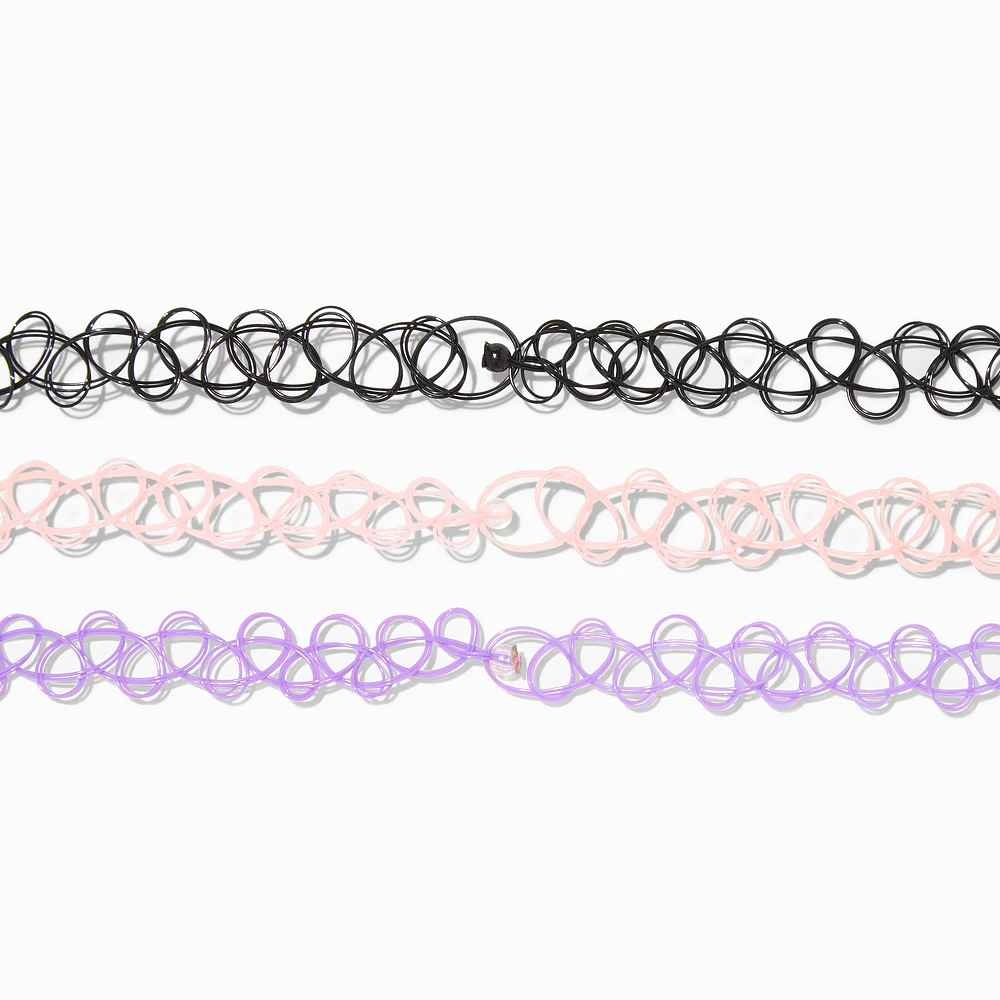 Heart & Floral Beaded Tattoo Choker Necklace - 3 Pack