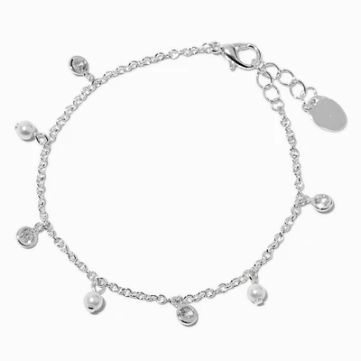 Silver-tone Cubic Zirconia & Pearl Confetti Bracelet 