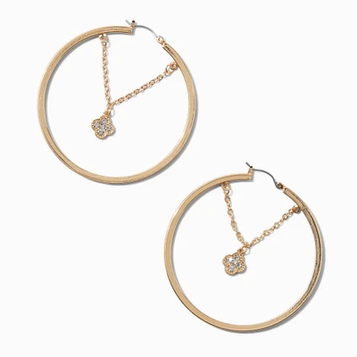 Gold-tone Crystal Clover Chain 60mm Hoop Earrings