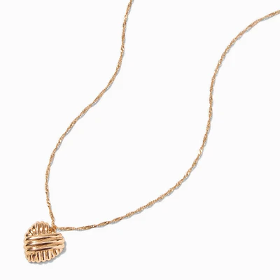Gold-tone Textured Heart Pendant Necklace 