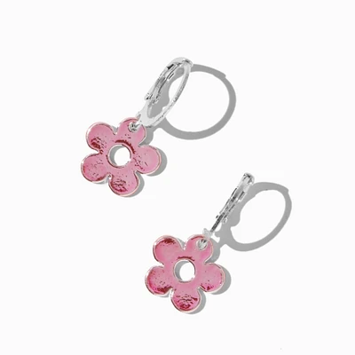 Pink Anodized Daisy Huggy Hoop Earrings
