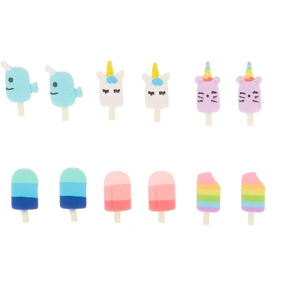 Unicorn Ice Pop Stud Earrings - 6 Pack