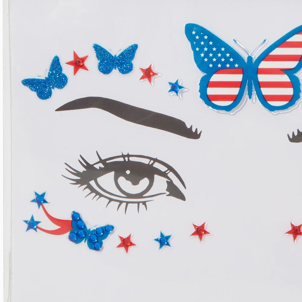 Stars & Stripes Butterfly Gemstones Face Stickers
