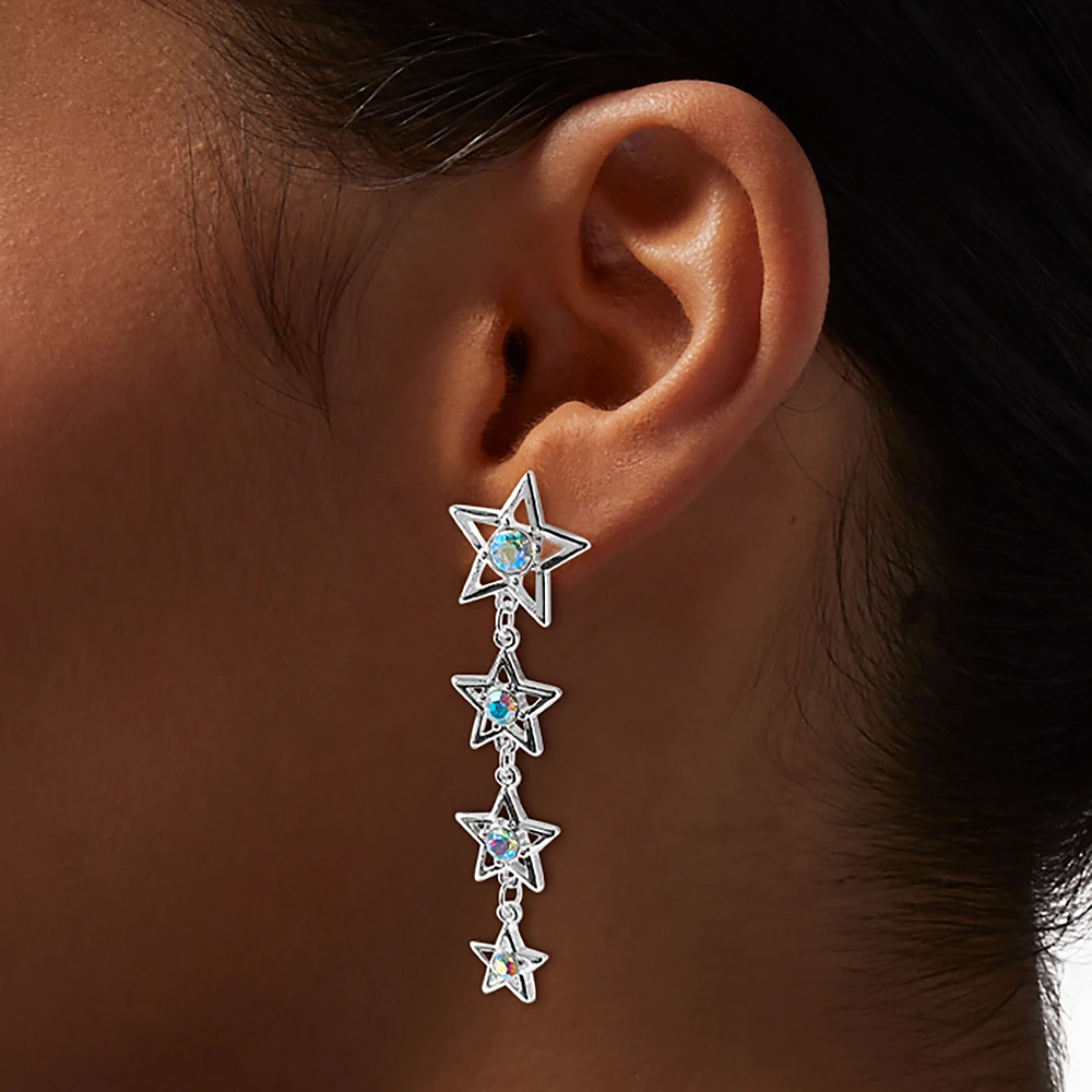 Iridescent AB Star Silver-tone Drop Earrings