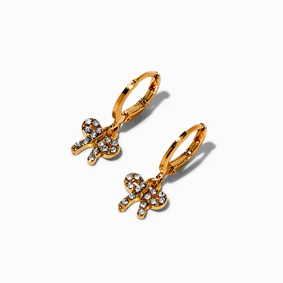 C LUXE by Claire's 18k Yellow Gold Plated Crystal Bow Dangling Hoop Earrings