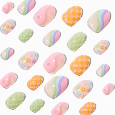 Pastel Icons Stiletto Press On Faux Nail Set - 24 Pack