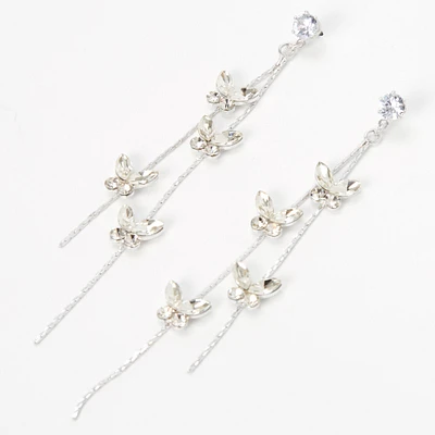 Silver-tone Cubic Zirconia Butterflies Linear Drop Earrings