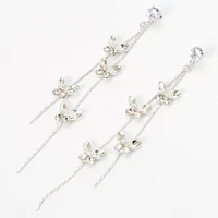 Silver-tone Cubic Zirconia Butterflies Linear Drop Earrings