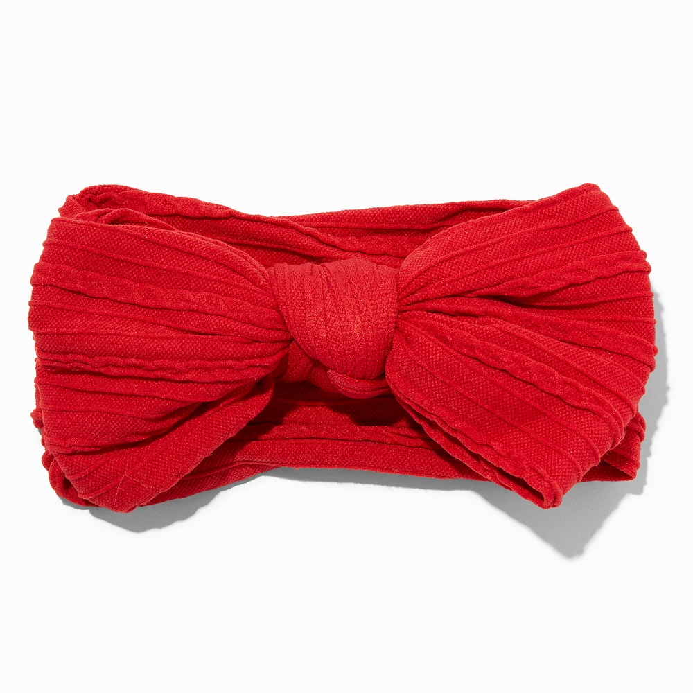 Claire's Club Red Nylon Ribbed Bow Headwrap