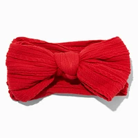 Claire's Club Red Nylon Ribbed Bow Headwrap