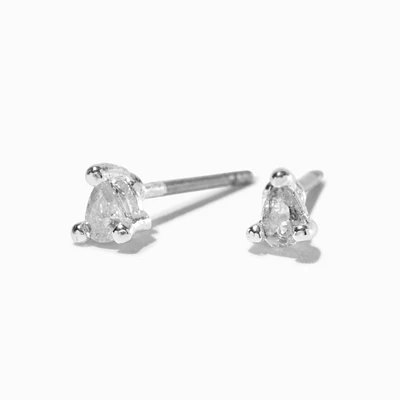 Silver-tone Cubic Zirconia 3mm Teardrop Stud Earrings
