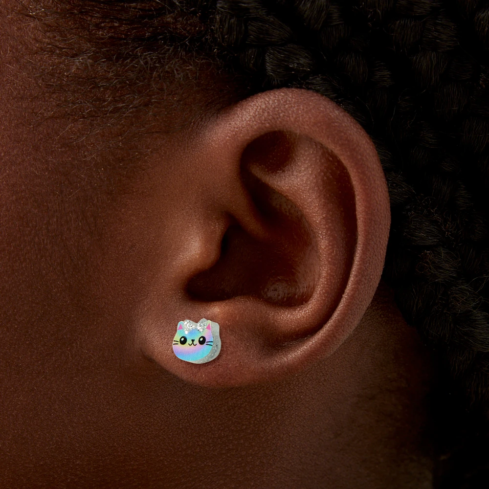 Glitter Panda & Cat Paw Acrylic Stud Earrings - 3 Pack